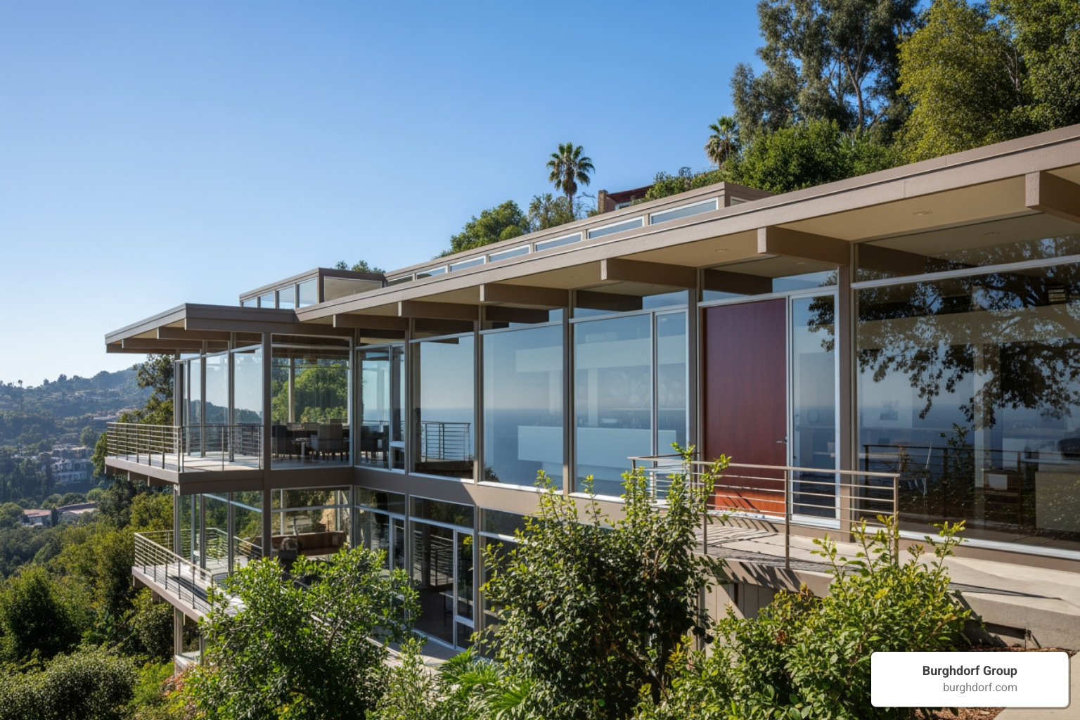 The Tanner House at 9081 Wonderland Park Ave showing classic mid-century lines - Hollywood Hills mid-century homes