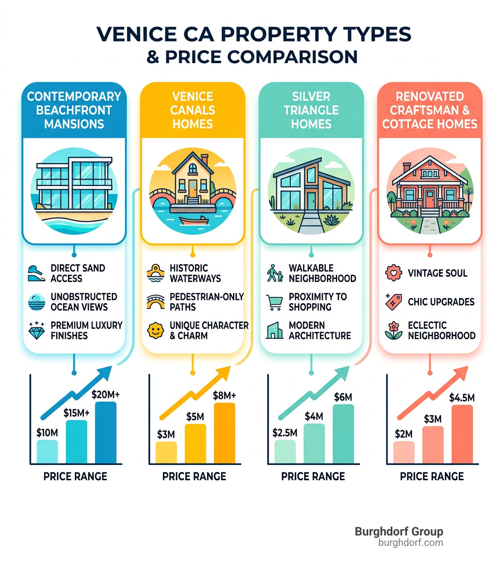 Comparison of Venice CA property types and price ranges infographic - venice real estate agents infographic 