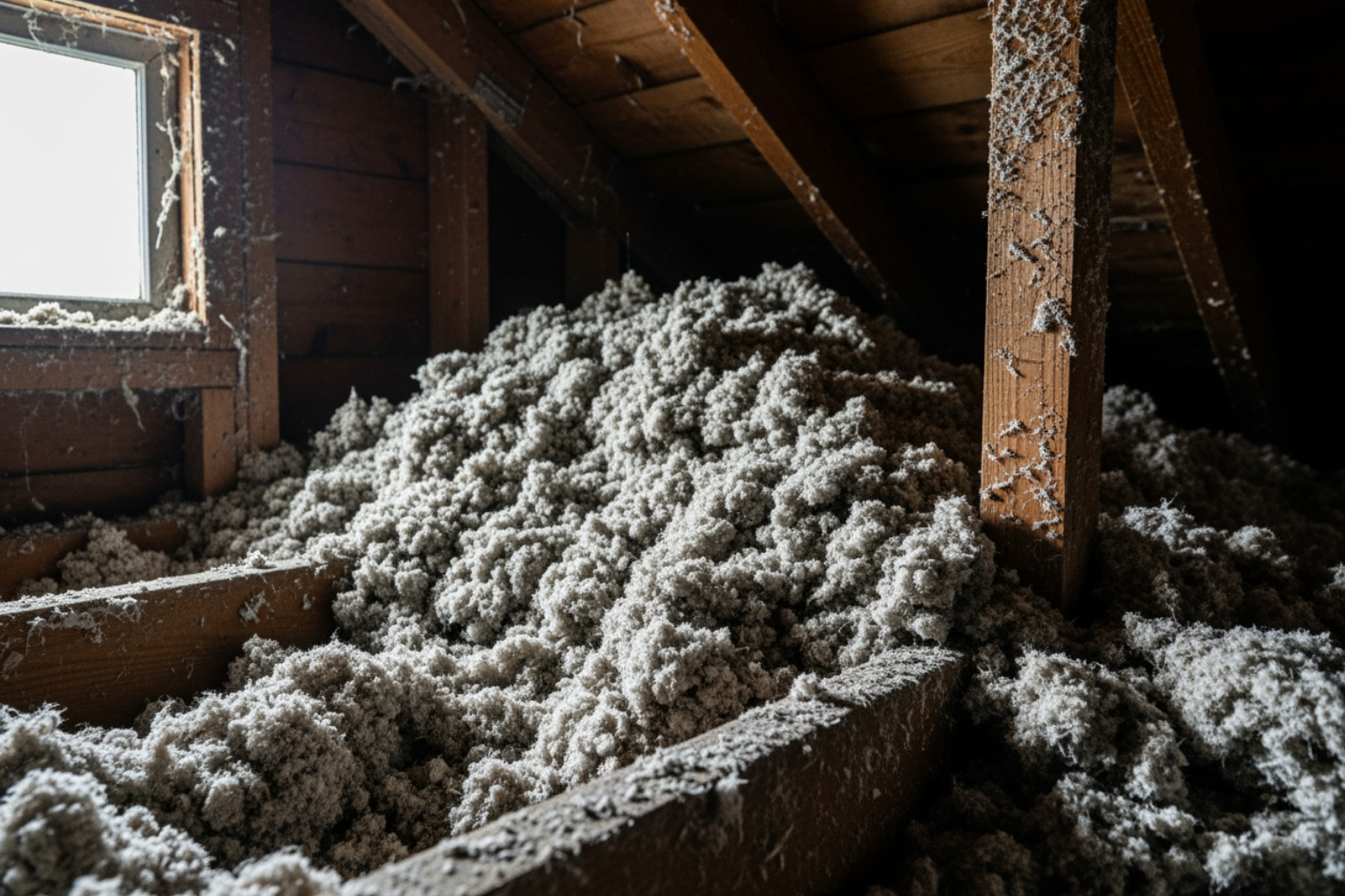 old attic insulation that may contain asbestos fibers - asbestos removal contractor
