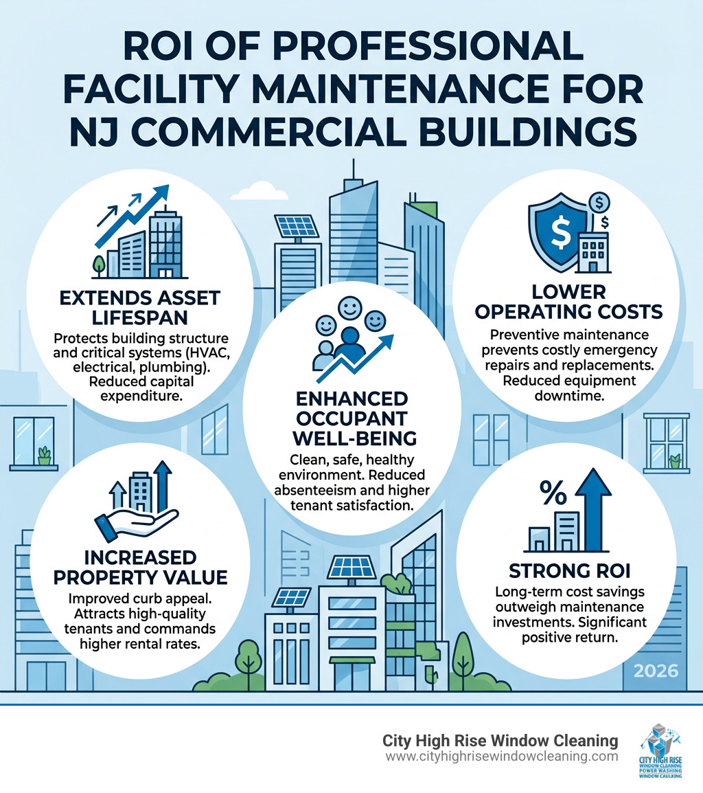 Infographic showing ROI of professional facility maintenance for NJ commercial buildings - building cleaning services NJ infographic Infographic showing ROI of professional facility maintenance for NJ commercial buildings - building cleaning services NJ infographic