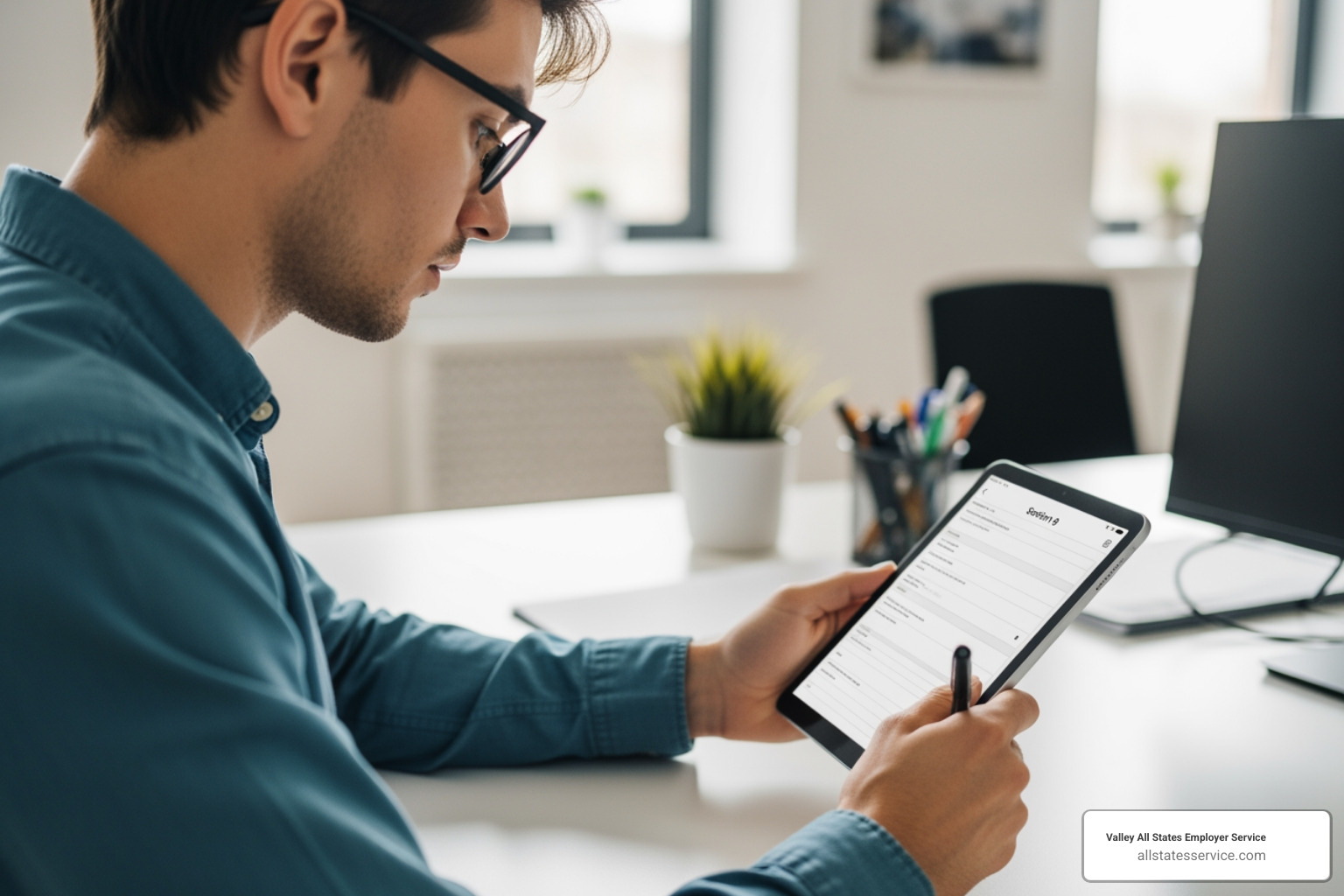New hire completing Section 1 of Form I-9 on a digital tablet - form i-9 verification