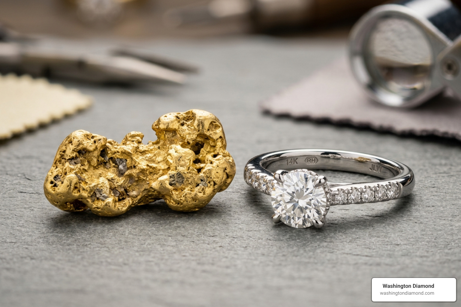Comparing raw yellow gold to polished white gold with rhodium plating - White gold engagement rings Comparing raw yellow gold to polished white gold with rhodium plating - White gold engagement rings