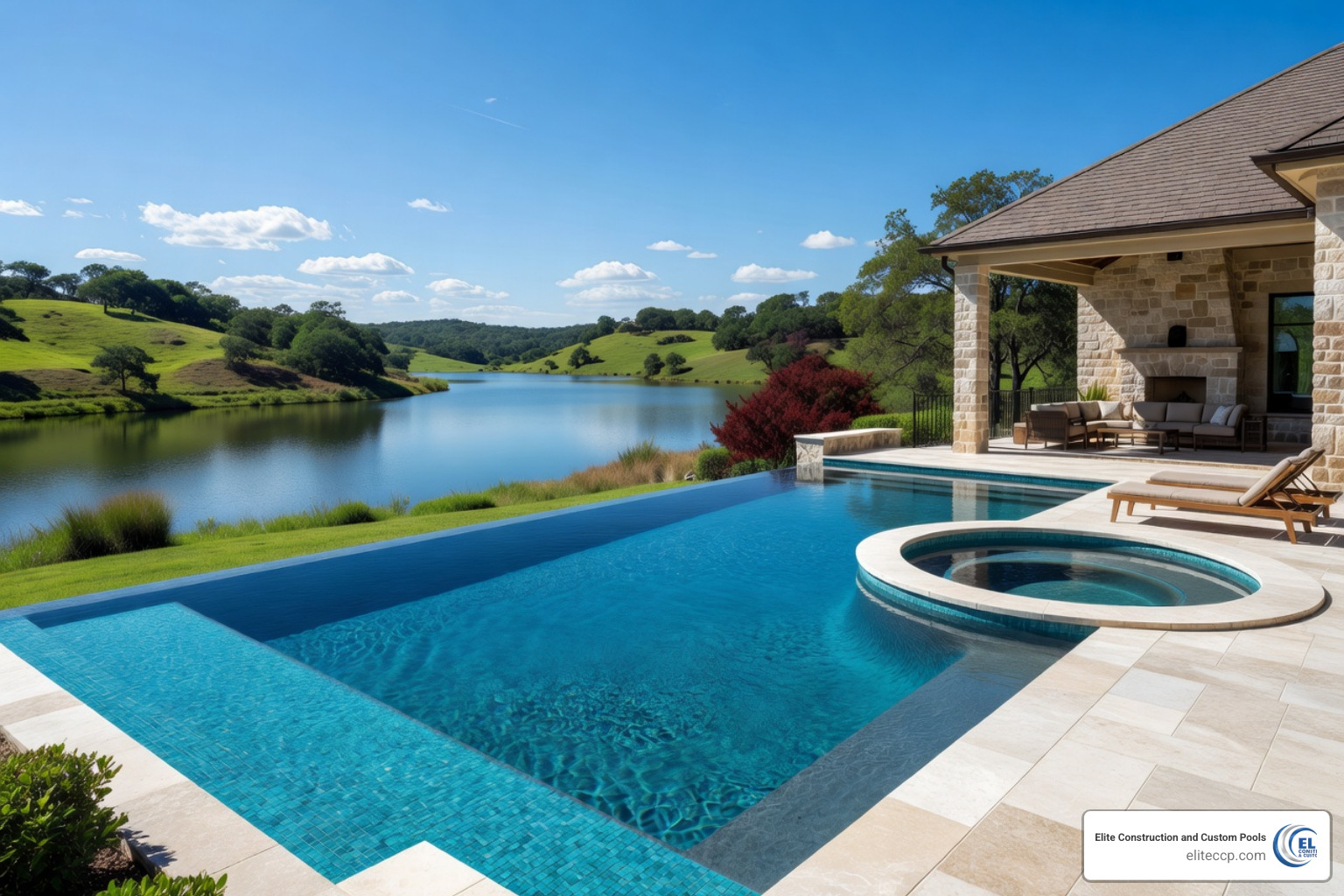 Infinity-Edge Custom Pool Overlooking A Beautiful Texas Landscape - Custom Pools And Spas Infinity-edge custom pool overlooking a beautiful Texas landscape - Custom Pools And Spas