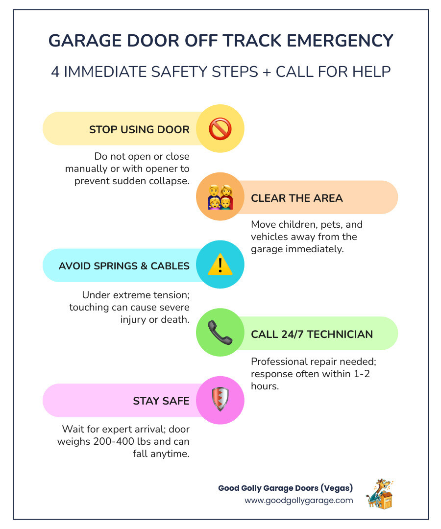 Infographic showing 4 immediate steps when garage door goes off track in Anthem NV - "I have an emergency, my garage door is Infographic showing 4 immediate steps when garage door goes off track in Anthem NV - "I have an emergency, my garage door is