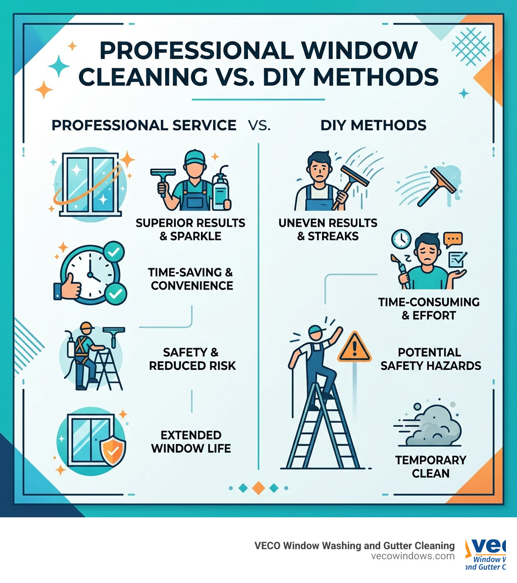 Benefits of professional window cleaning vs DIY methods infographic - window washing companies near me infographic Benefits of professional window cleaning vs DIY methods infographic - window washing companies near me infographic