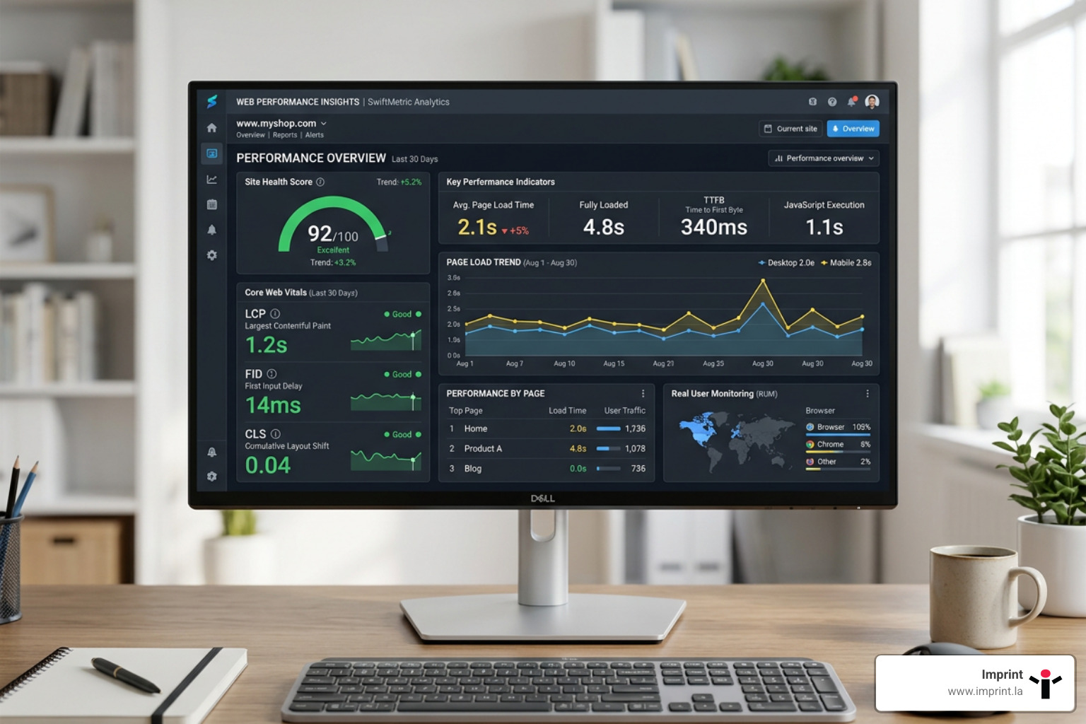 website performance metrics dashboard showing speed and health scores - how to get more leads with seo