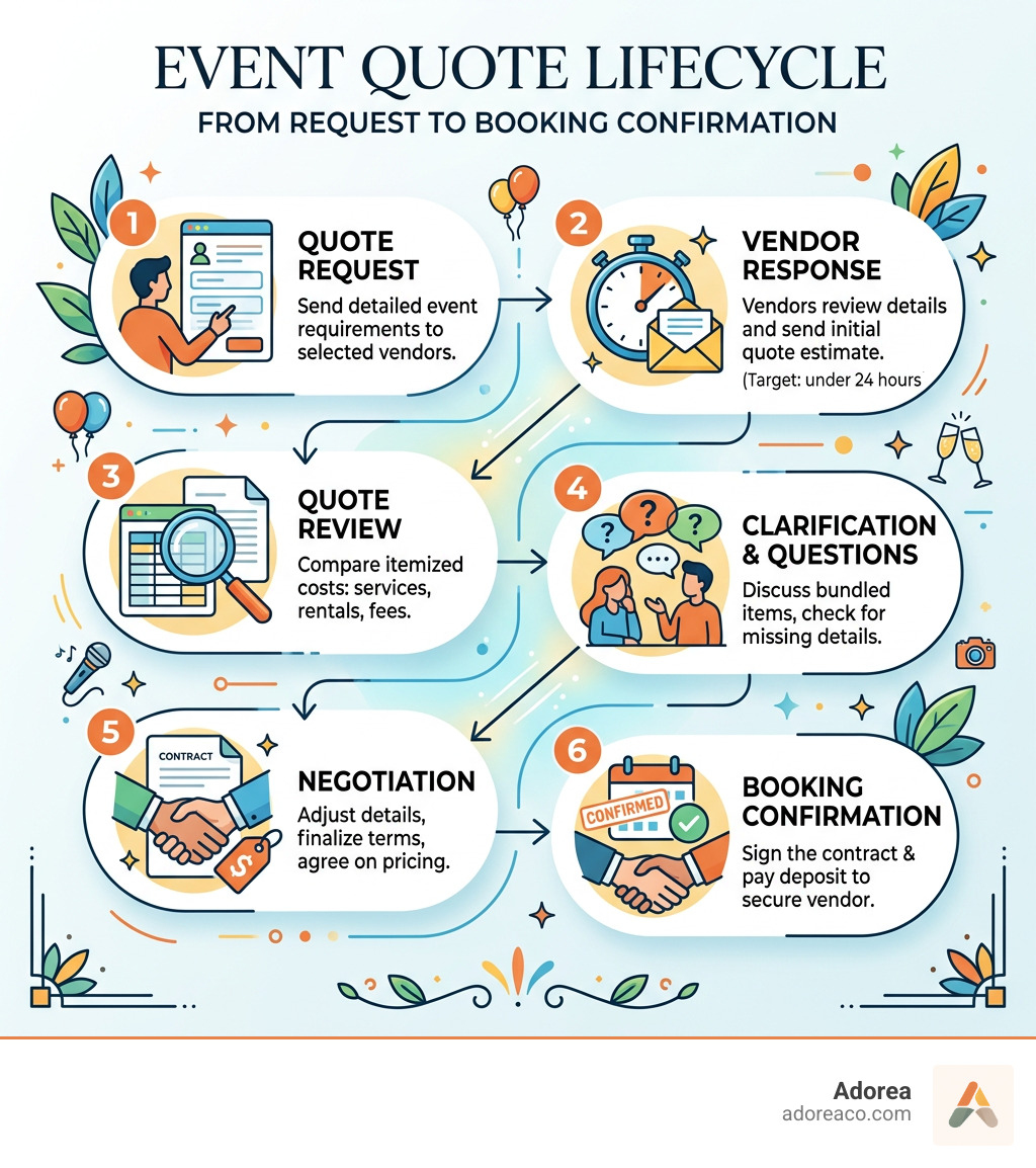 Lifecycle of an event quote from request to booking confirmation - vendor quotes for events infographic 