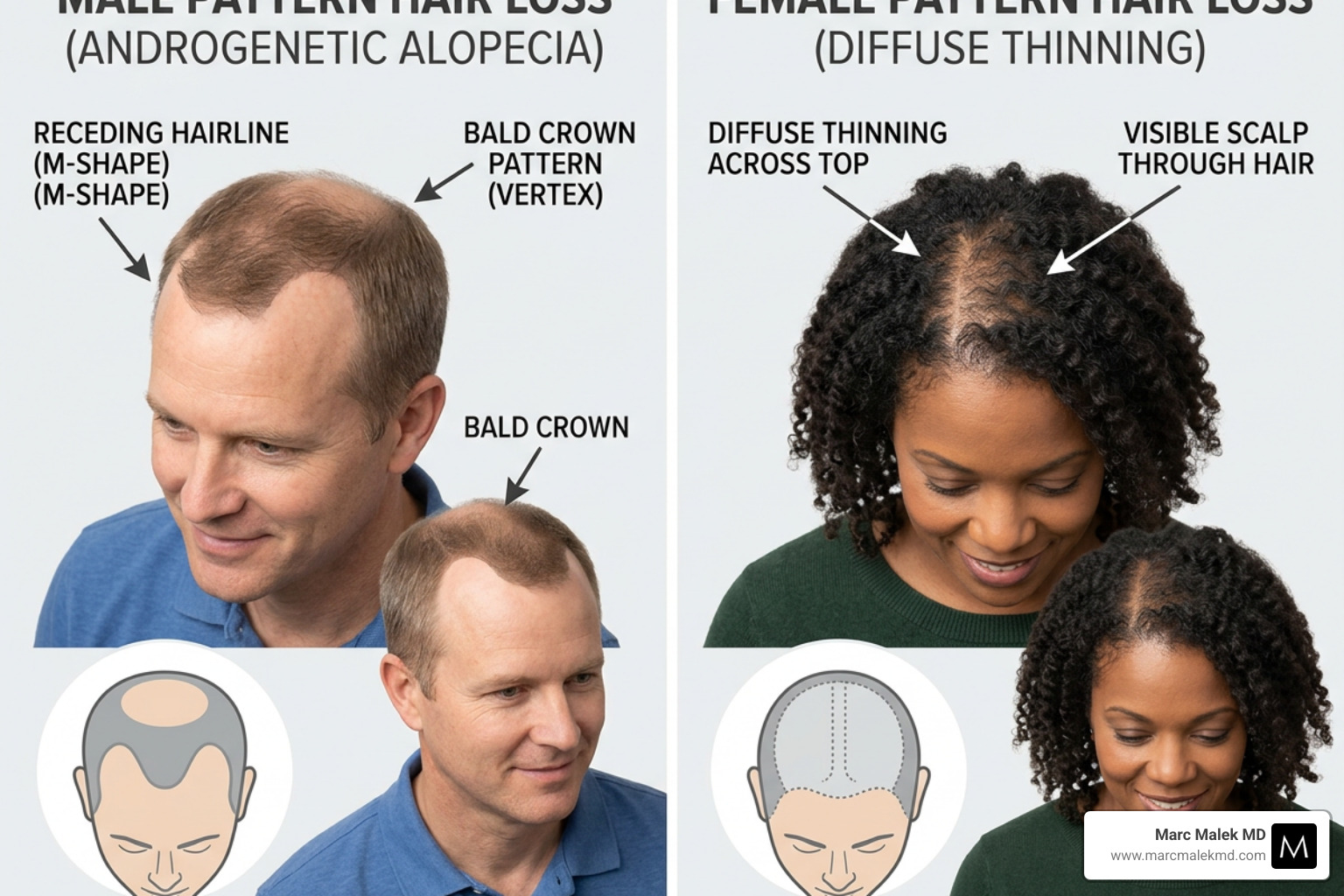 comparison of male and female thinning patterns - female hair transplant comparison of male and female thinning patterns - female hair transplant