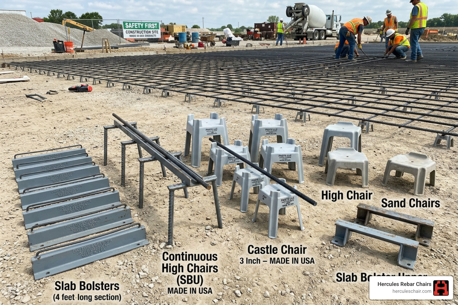 various bar chairs and bolsters used in construction - rebar slab support