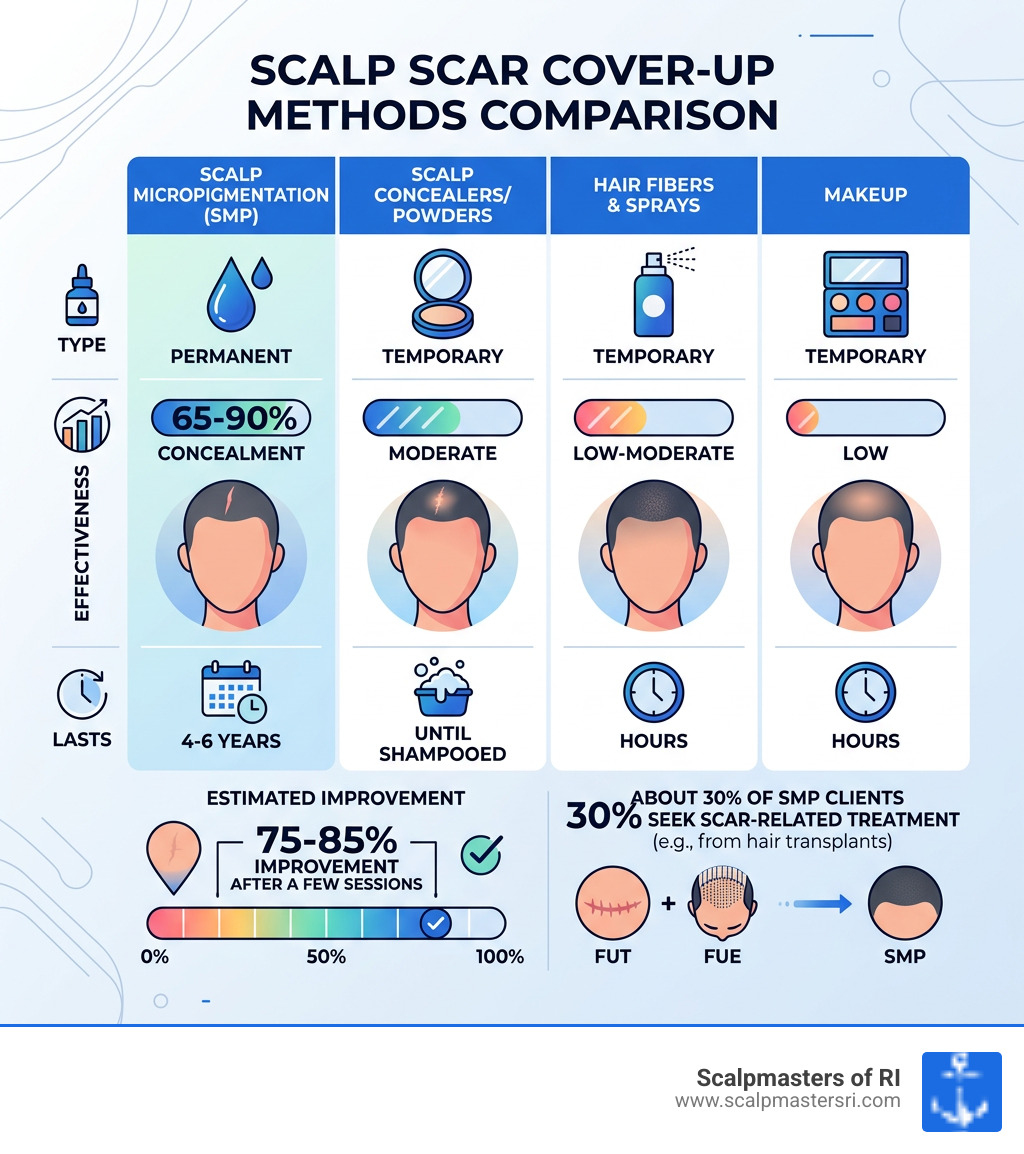 Scalp micropigmentation scar cover up methods comparison infographic - scalp scar cover up infographic 
