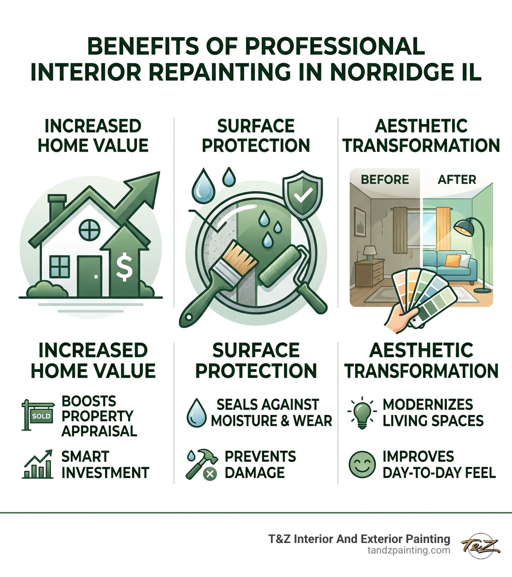 Benefits of professional interior repainting in Norridge IL - home value, surface protection, aesthetics - interior painting