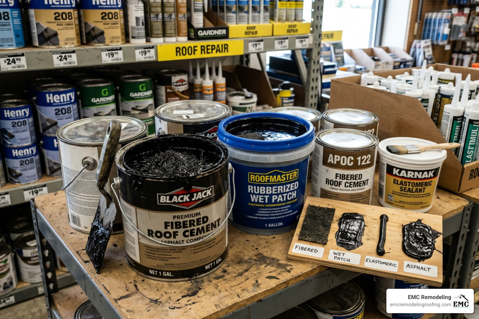 different roofing sealant textures and asphalt-based compounds - roofing tar patch