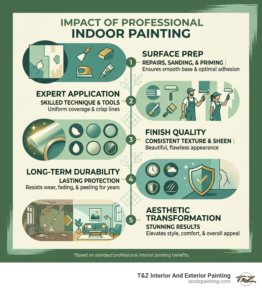 Infographic: Impact of professional indoor painting — surface prep, expert application, finish quality, long-term