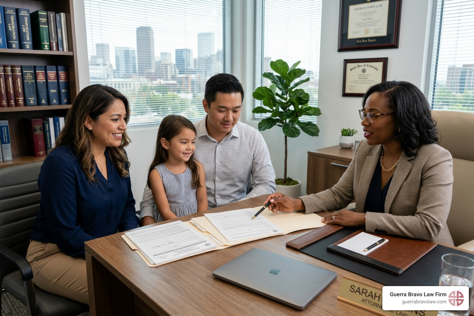 A family meeting with a legal advisor to discuss their green card application - i 485 form