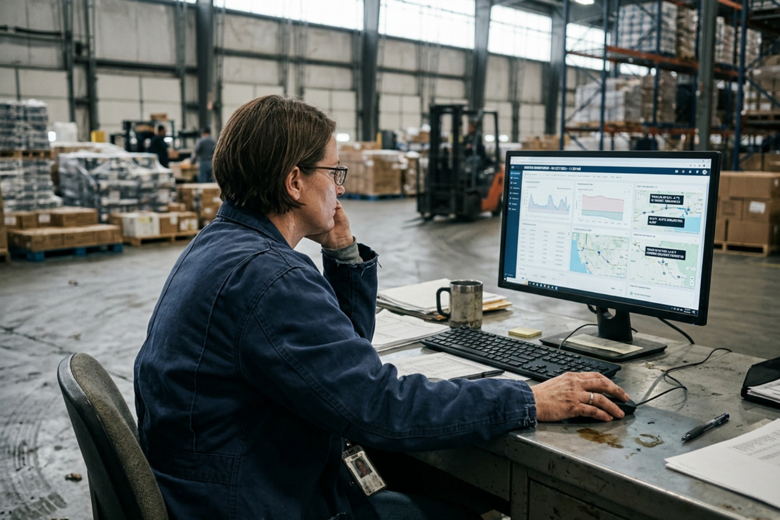 logistics manager viewing a digital dashboard - custom reefer trucking solutions