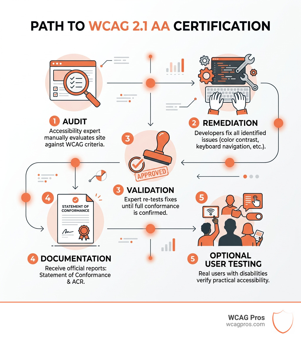 Step-by-step path to WCAG 2.1 AA certification: Audit, Remediation, Validation, Documentation, User Testing - wcag 2.1 aa Step-by-step path to WCAG 2.1 AA certification: Audit, Remediation, Validation, Documentation, User Testing - wcag 2.1 aa