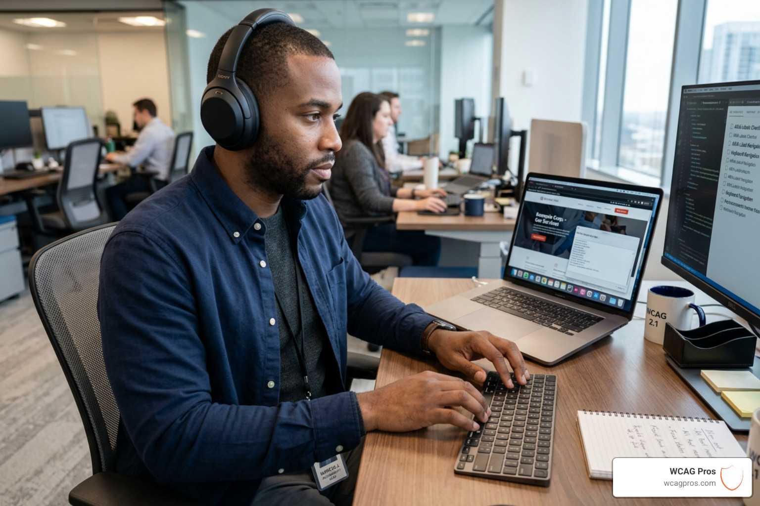 Expert conducting a manual accessibility audit using a screen reader - ada compliance consultant Expert conducting a manual accessibility audit using a screen reader - ada compliance consultant