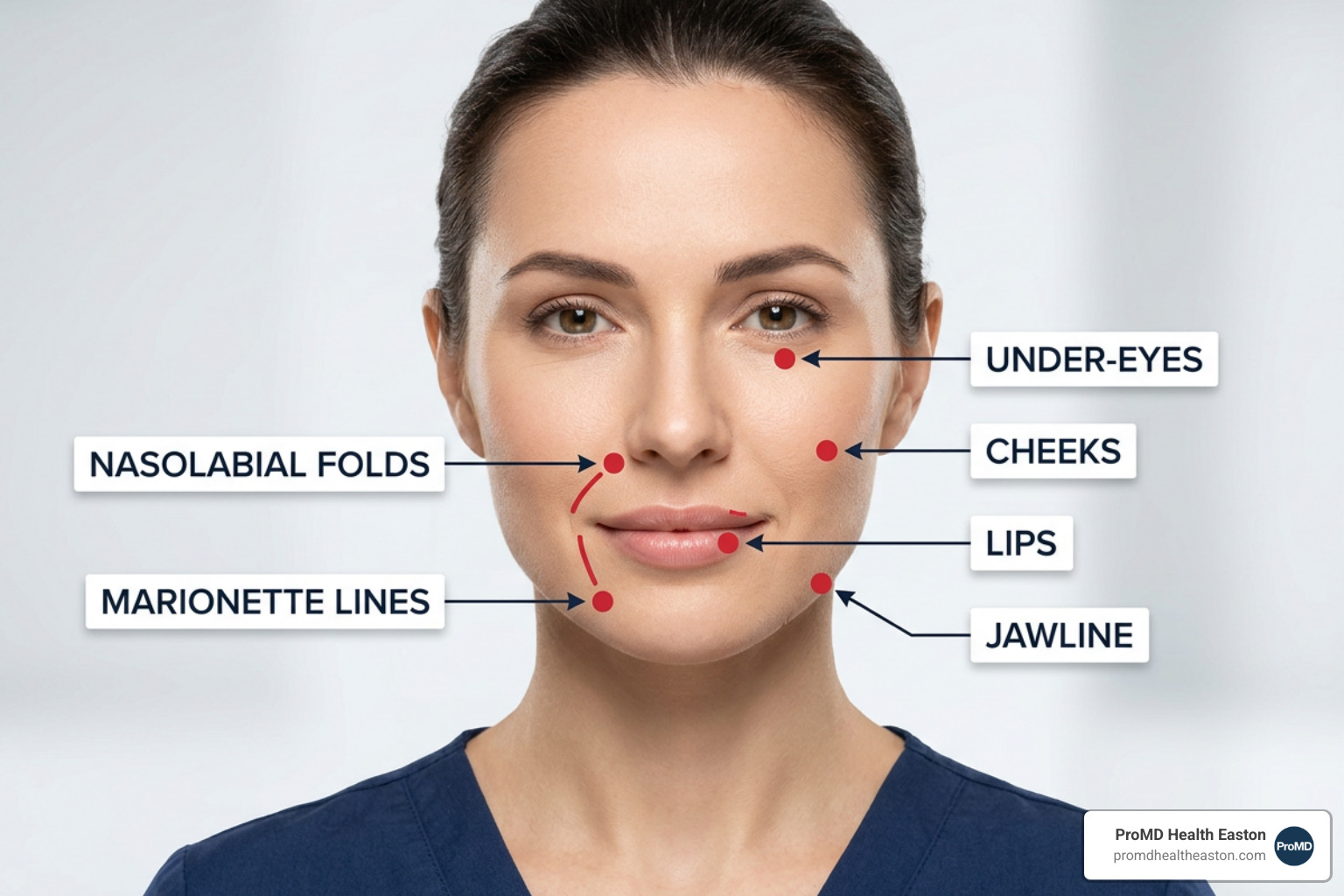 diagram of facial injection sites for cosmetic fillers - cosmetic filler injections