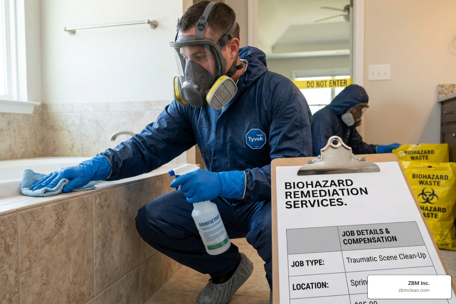 Biohazard cleanup vehicle parked in a residential neighborhood - biohazard cleanup jobs salary