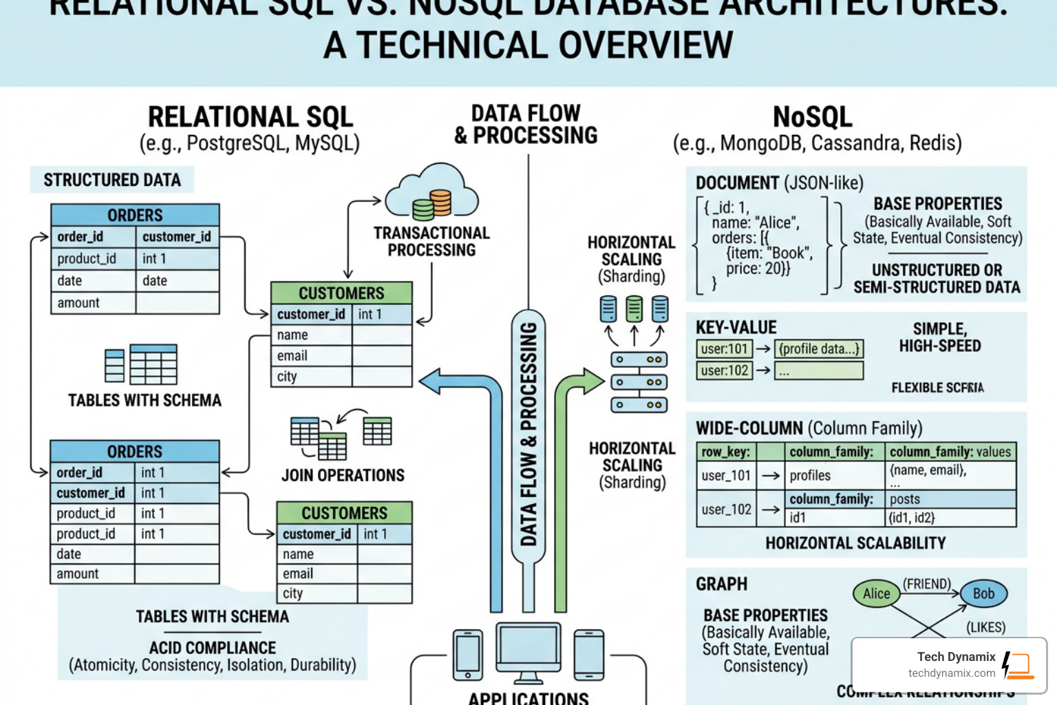 structured data diagram showing different database architectures - cloud based database