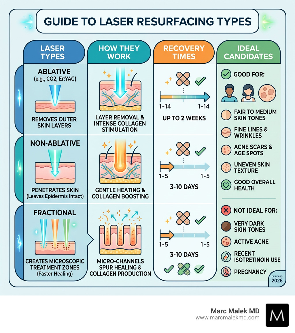 Infographic showing laser resurfacing types, how they work, recovery times, and ideal candidates - laser resurfacing Infographic showing laser resurfacing types, how they work, recovery times, and ideal candidates - laser resurfacing