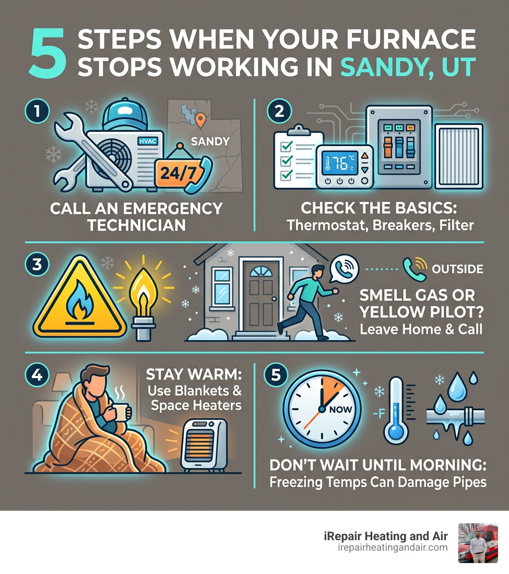 5 steps to take when your furnace stops working in Sandy UT - emergency furnace repair Sandy infographic 