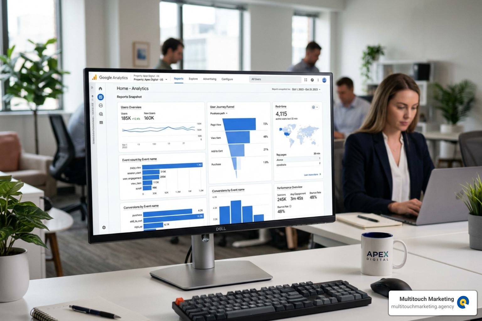 Data analytics dashboard showing GA4 event tracking and conversion metrics - PPC trends for 2023 Data analytics dashboard showing GA4 event tracking and conversion metrics - PPC trends for 2023