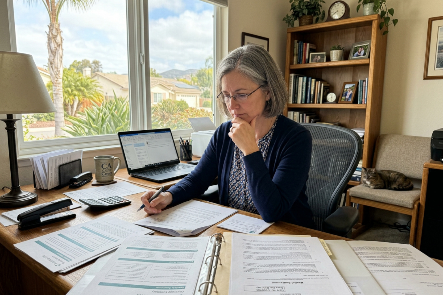 Person reviewing insurance and legal documents during a separation - legal separation in the state of california