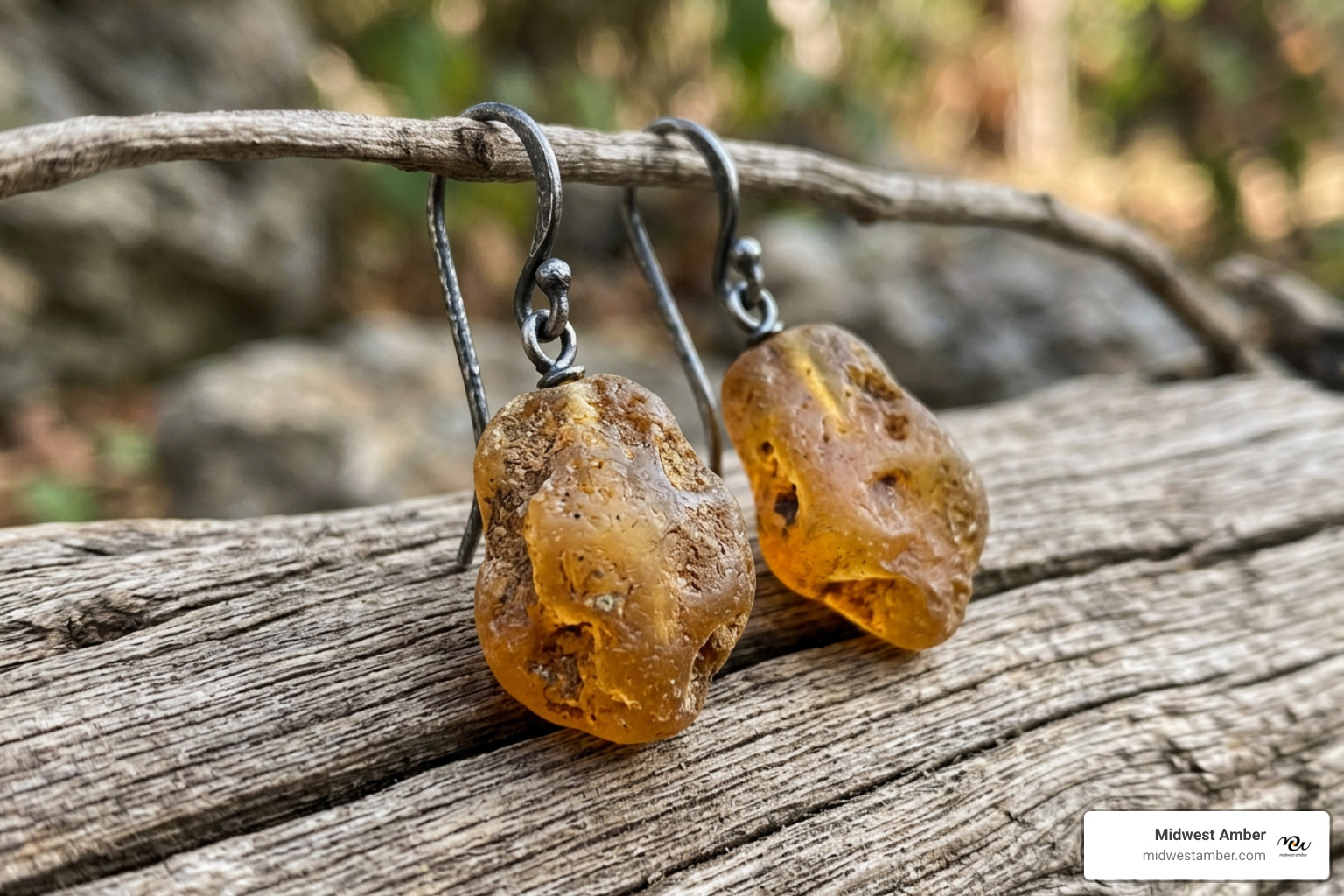 unpolished honey amber earrings with matte finish and organic bohemian style - Raw amber earrings
