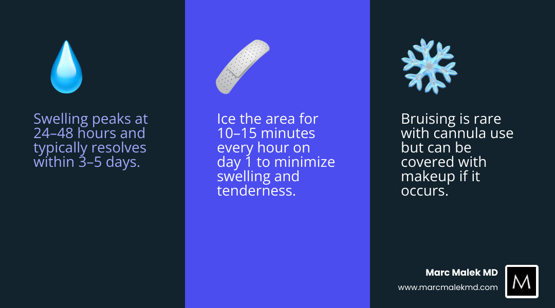 Infographic showing post-treatment care tips: ice the area, avoid strenuous exercise for 24 hours, and sleep on your back Infographic showing post-treatment care tips: ice the area, avoid strenuous exercise for 24 hours, and sleep on your back