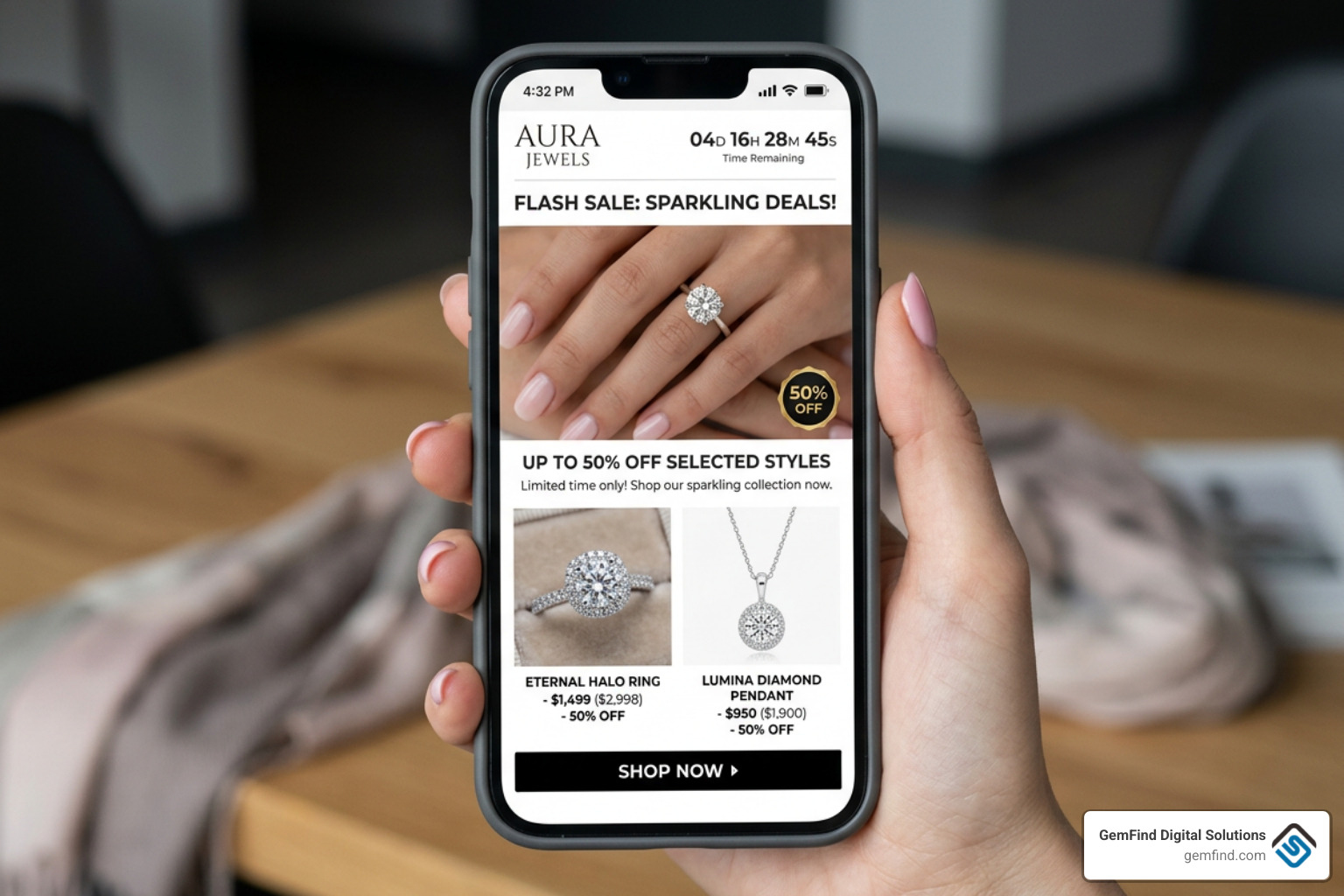 mobile-responsive jewelry email showing a clean layout and bold CTA - flash sale jewelry emails