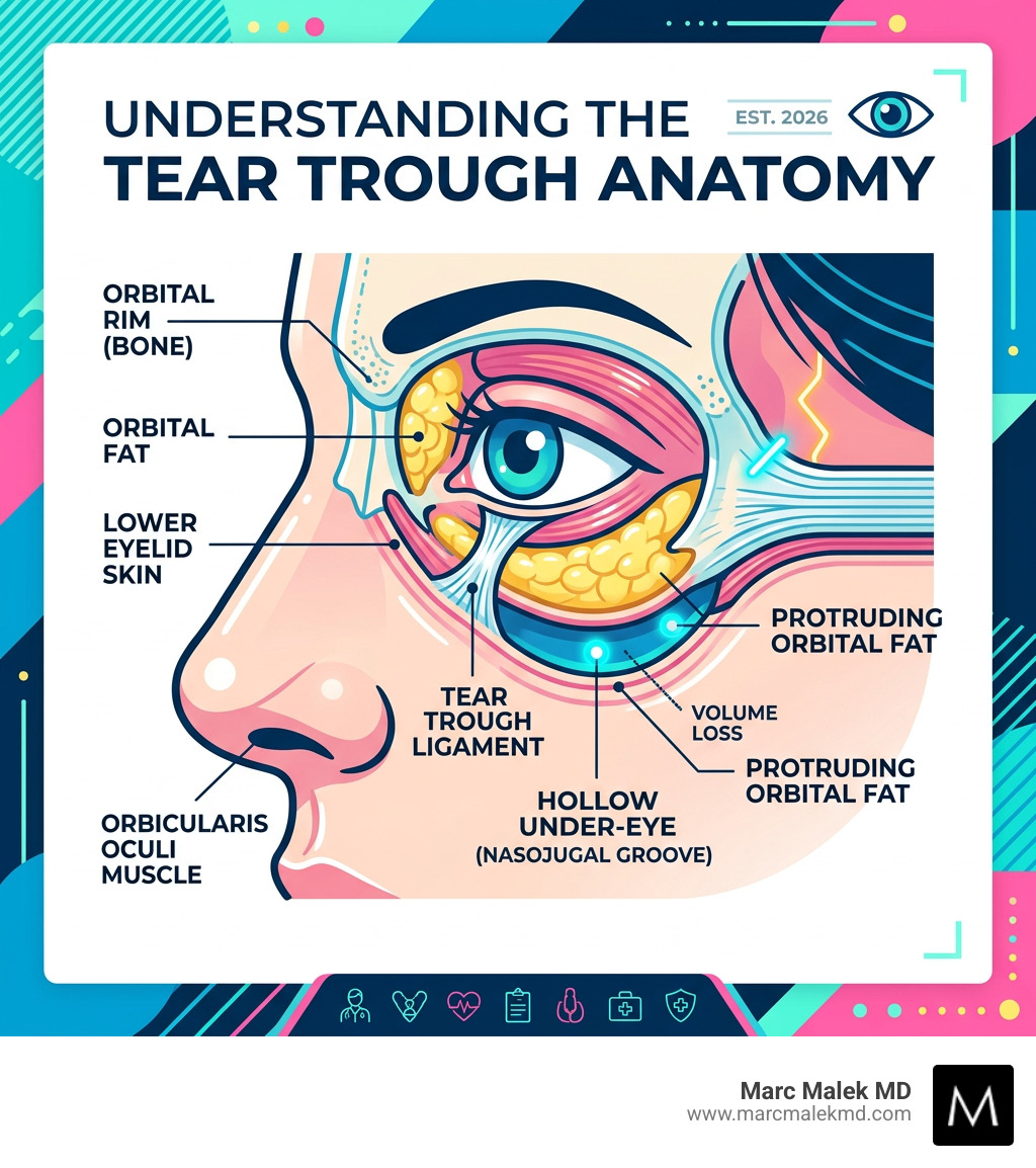 anatomy of the tear trough area showing orbital fat and hollow under eye - tear trough filler infographic anatomy of the tear trough area showing orbital fat and hollow under eye - tear trough filler infographic