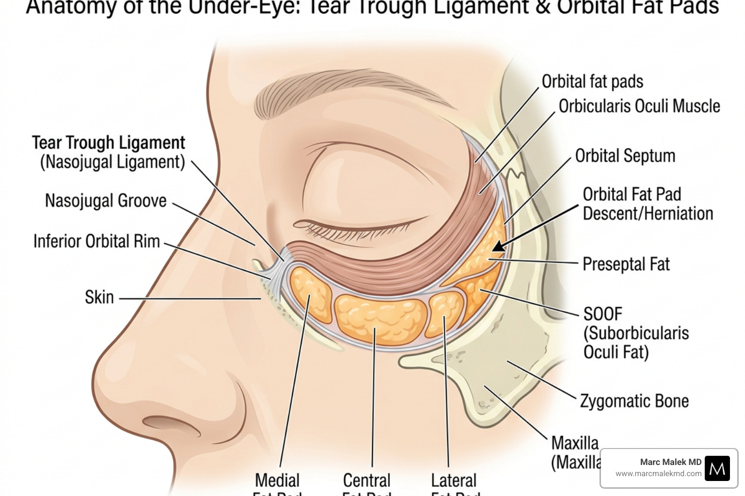 diagram illustrating the tear trough ligament and orbital fat pads - tear trough filler diagram illustrating the tear trough ligament and orbital fat pads - tear trough filler