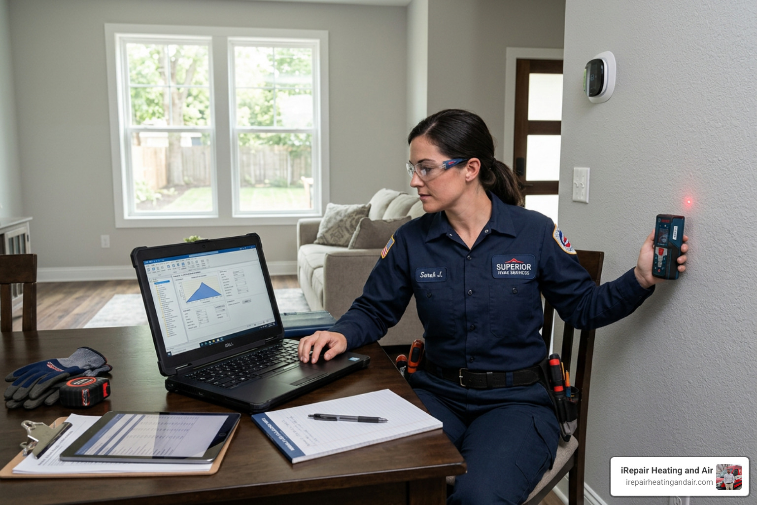 HVAC technician performing a Manual J Load Calculation - furnace replacement price