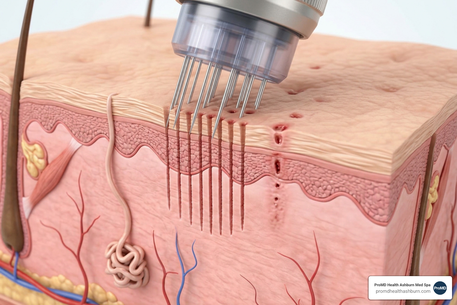 Micro-channels in the skin being created by a microneedling device - microneedling benefits for face Micro-channels in the skin being created by a microneedling device - microneedling benefits for face