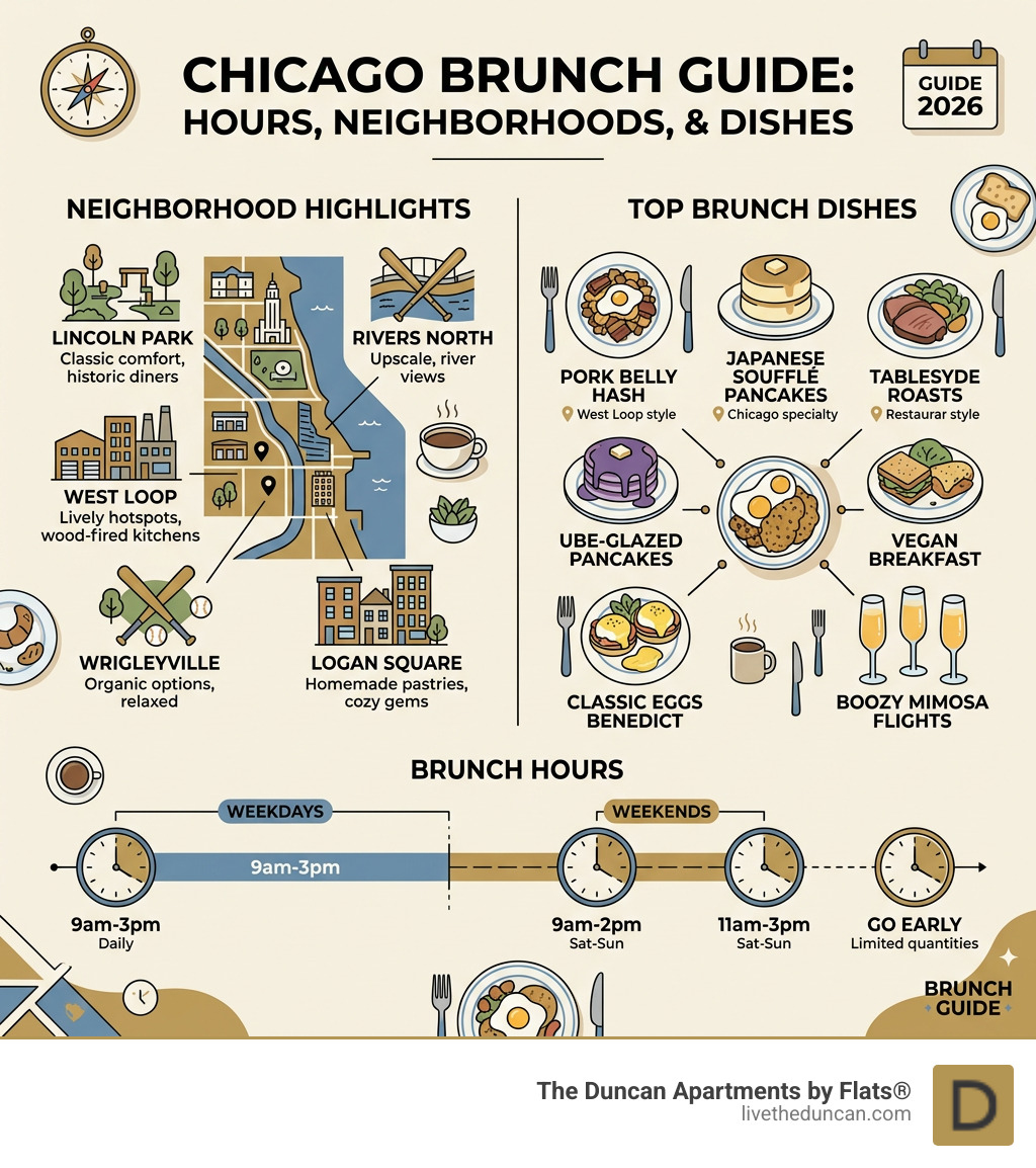 Chicago brunch hours, neighborhoods, and top dishes infographic - brunch chicago infographic 