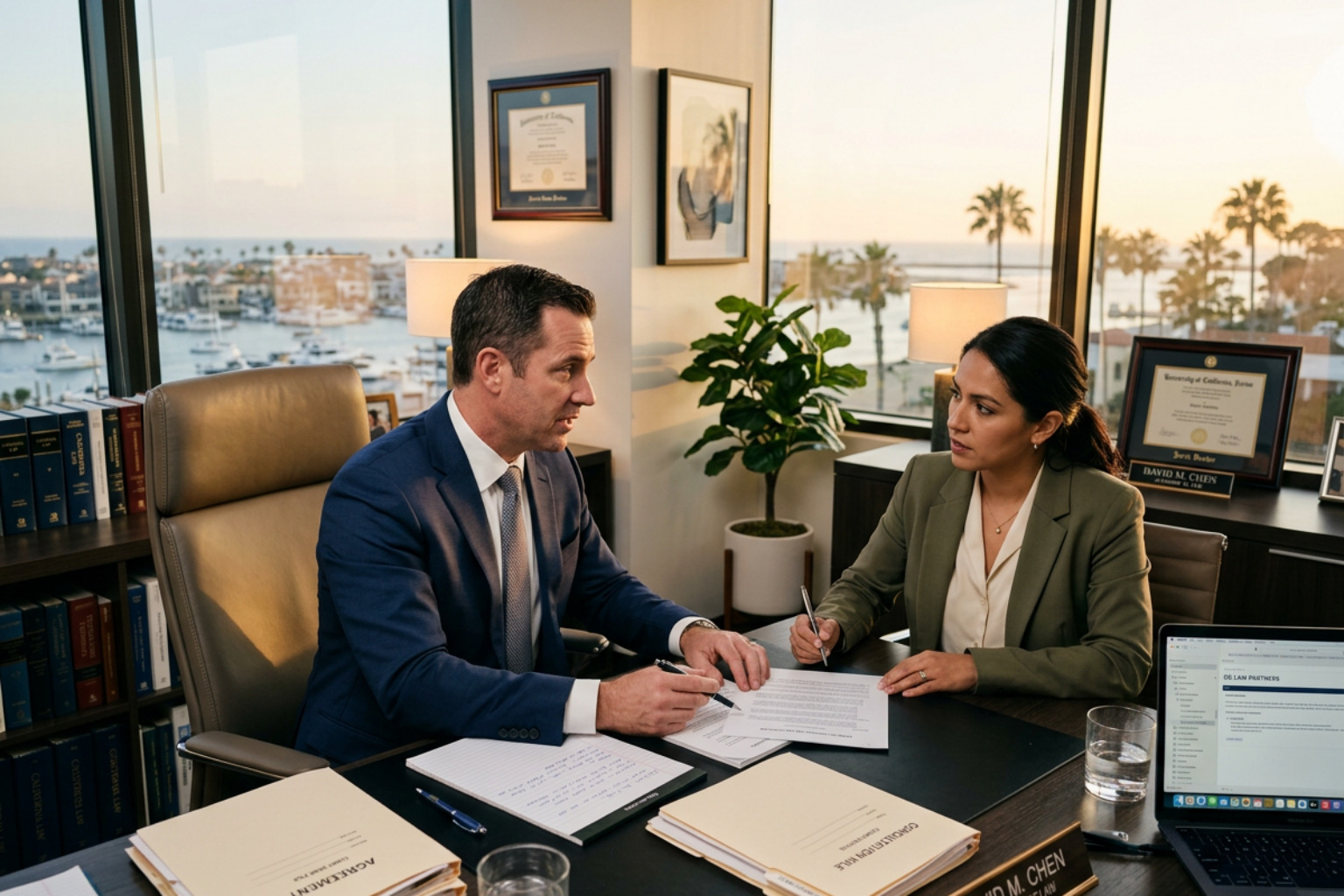 A focused legal consultation between a client and an attorney - aggressive divorce attorney