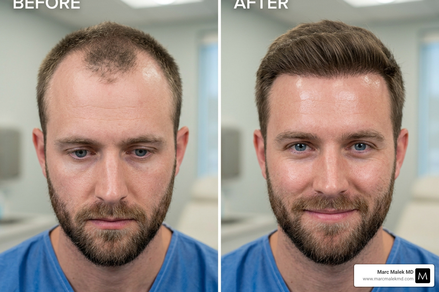 Natural hair restoration results showing a restored hairline - hair transplant near me Natural hair restoration results showing a restored hairline - hair transplant near me