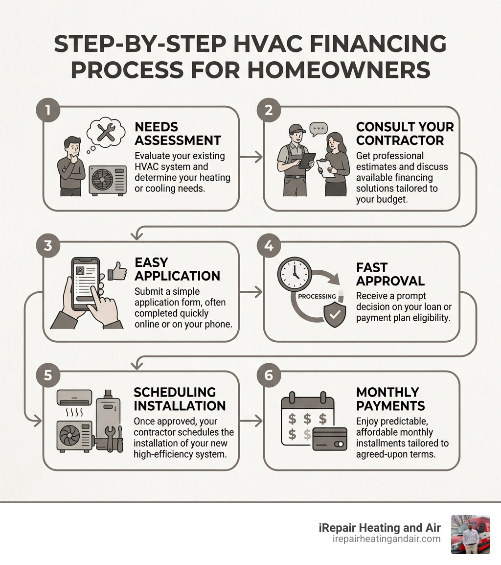 Step-by-step HVAC financing process infographic for homeowners - ac and heating financing infographic 