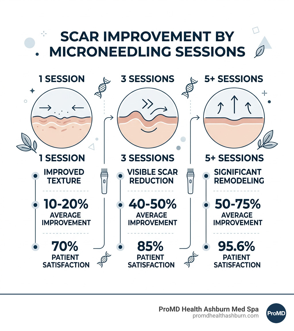 Comparison of scar improvement by sessions - microneedling benefits for acne infographic Comparison of scar improvement by sessions - microneedling benefits for acne infographic
