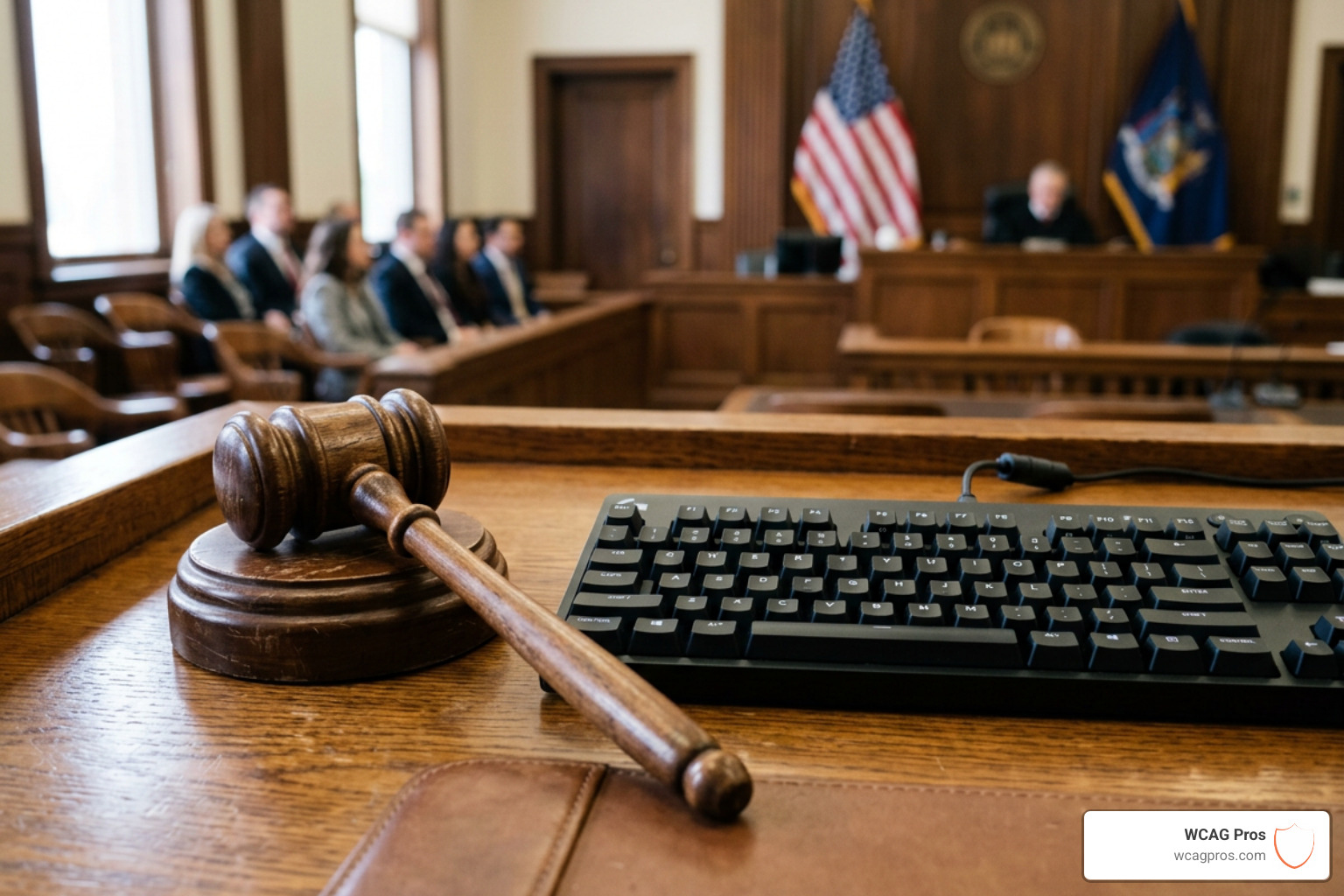 Legal gavel next to a computer keyboard - ada compliant website certification Legal gavel next to a computer keyboard - ada compliant website certification