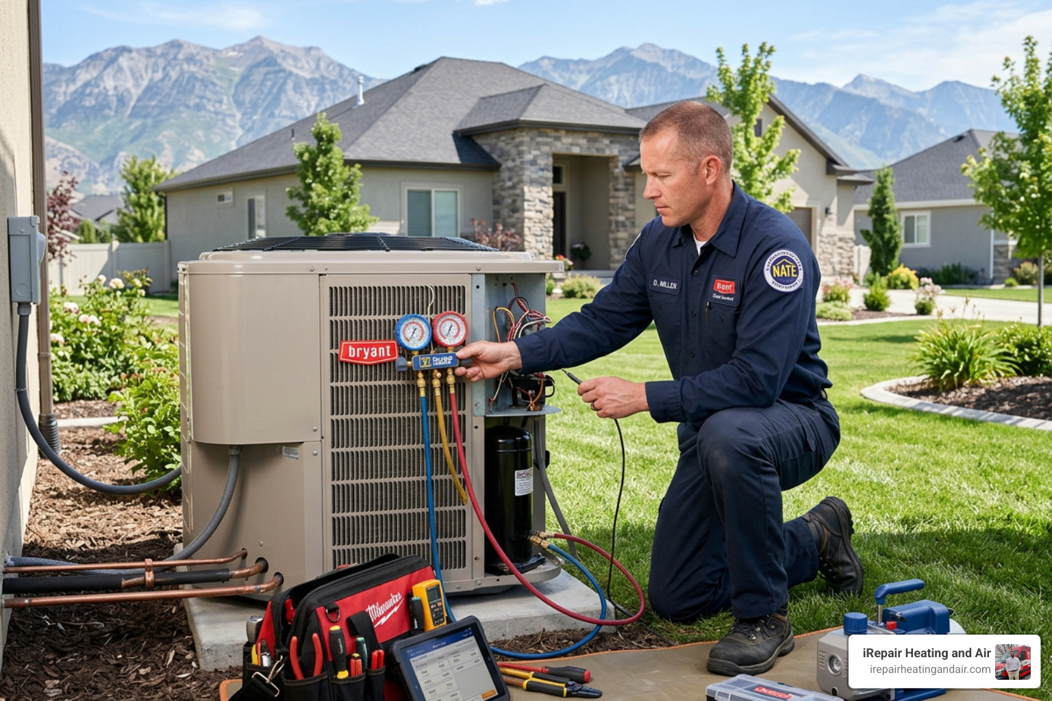 NATE-certified technician performing service on a Bryant unit - bryant hvac dealer sandy