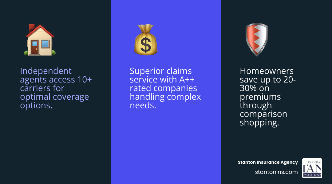 Infographic comparing independent vs captive insurance models showing agent access to multiple carriers - independent home Infographic comparing independent vs captive insurance models showing agent access to multiple carriers - independent home