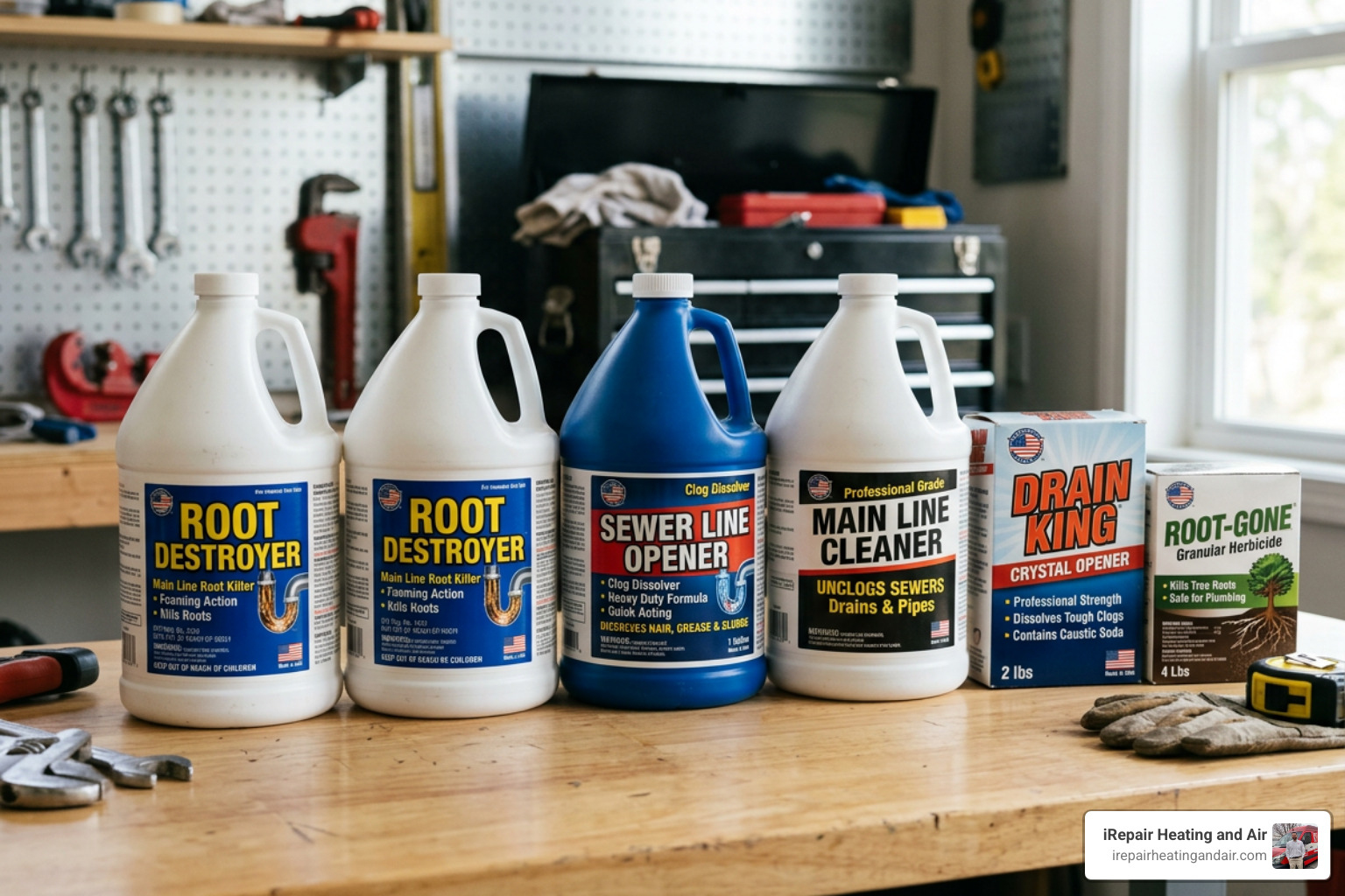 professional-grade drain cleaning products including gallon-sized main line openers - best drain cleaner for main sewer line