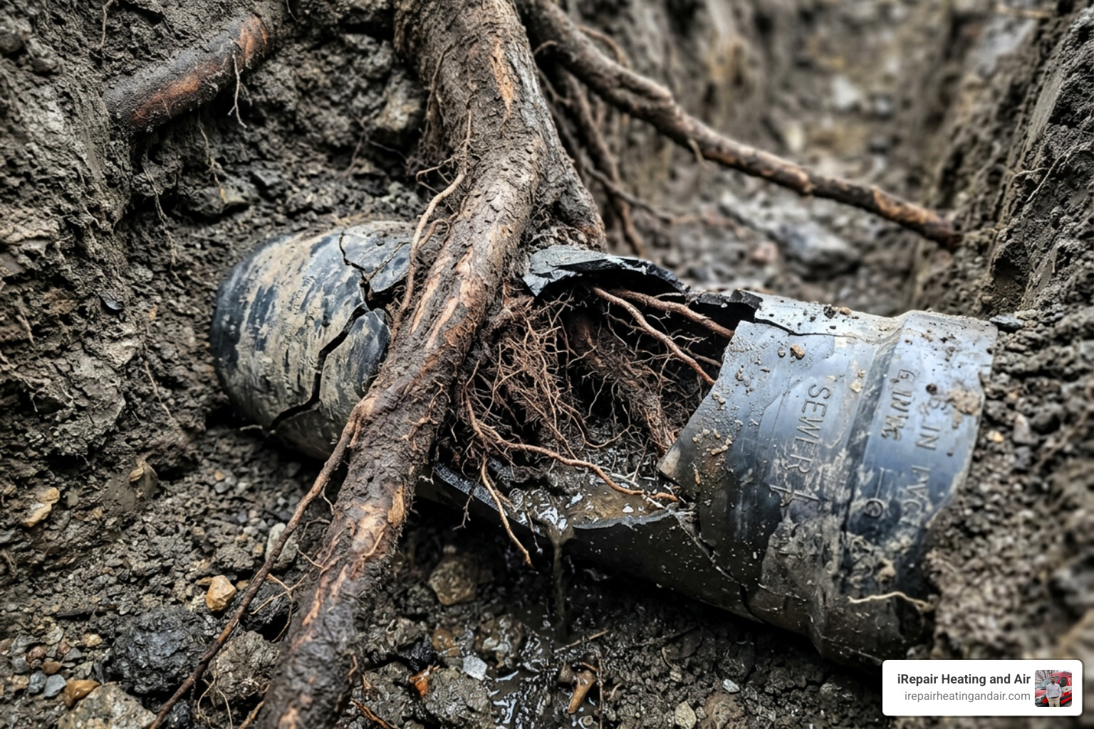 tree root intrusion in a sewer line - park city drain cleaning service
