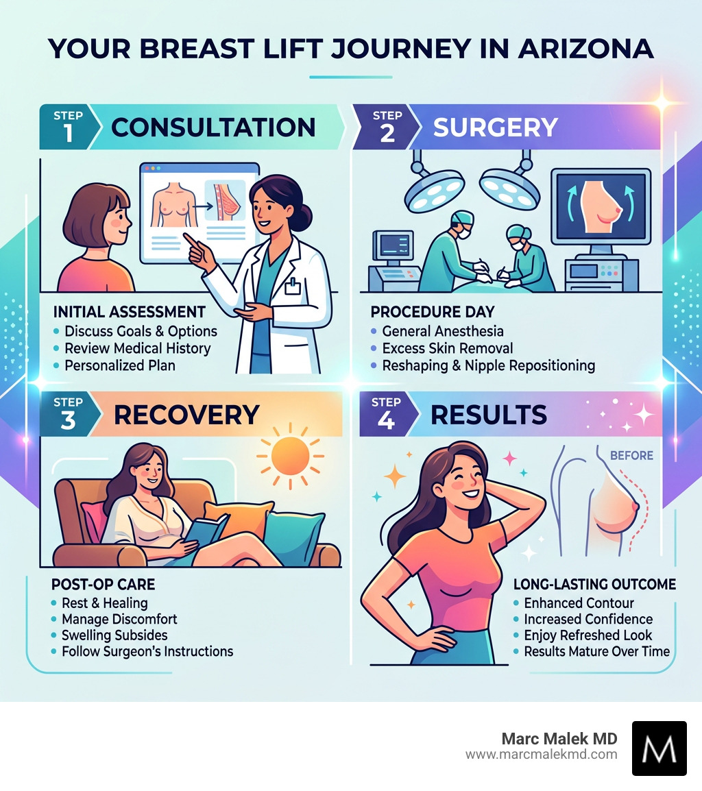 Step-by-step breast lift journey infographic: consultation, surgery, recovery, results - breast lift arizona infographic Step-by-step breast lift journey infographic: consultation, surgery, recovery, results - breast lift arizona infographic