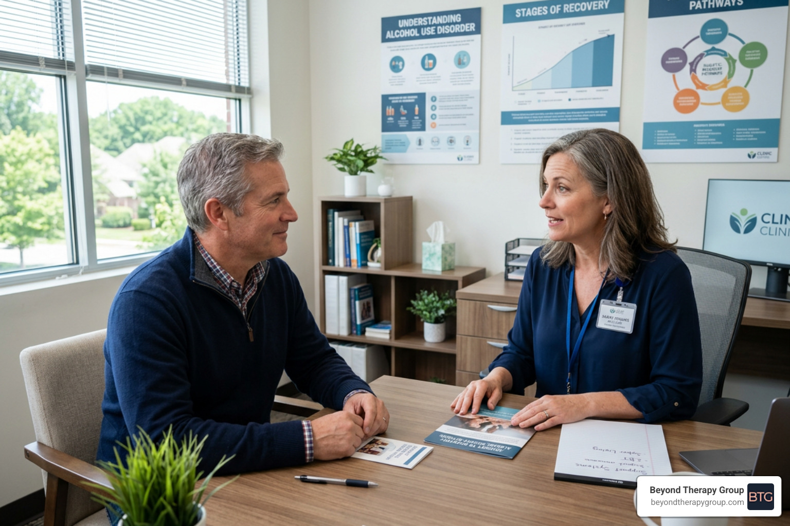 A person in a clinical consultation discussing recovery options - alcohol addiction recovery program A person in a clinical consultation discussing recovery options - alcohol addiction recovery program