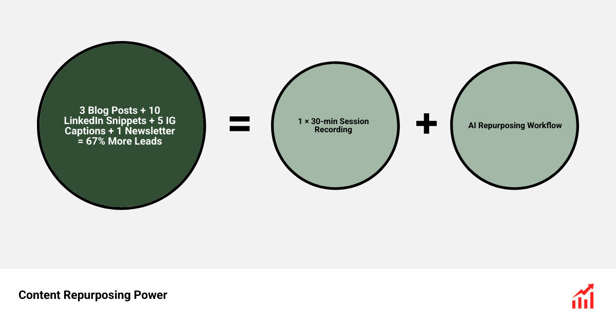 Infographic showing the process of turning one video transcript into multiple social media posts and articles - AI