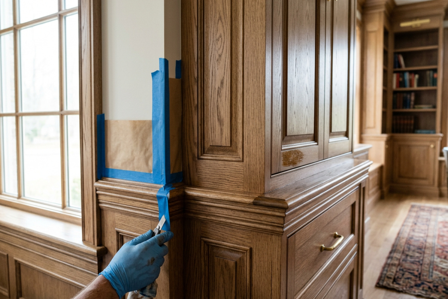 detailed wood trim and cabinetry in a luxury home - interior wood staining Carmel