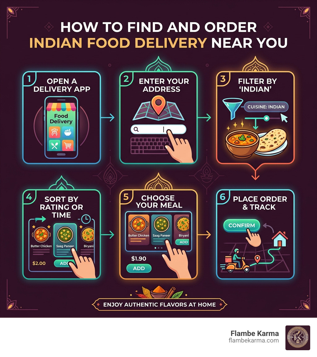 How to find and order Indian food delivery near you - step by step infographic - indian restaurant near me delivery